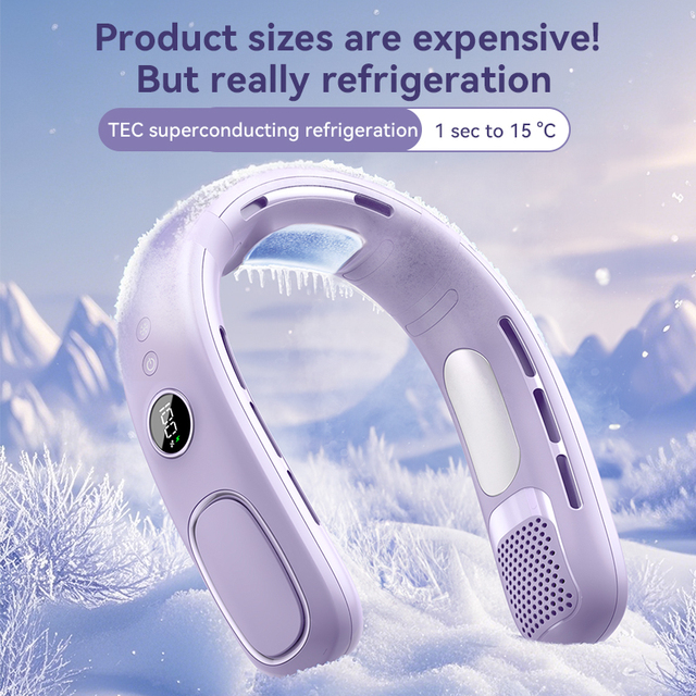 Portable Bladeless Neck Fan Type-C Fast Charging Ice Cool Air Conditioner Fan Lightweight for Travel & Office