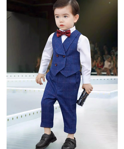 Ensemble de <span class=keywords><strong>costume</strong></span> formel pour garçon de couleur bleue, 4 pièces, veste, chemise, nœud papillon, pantalon, tenue de fête d'anniversaire pour enfant, style moderne - Product Image 4