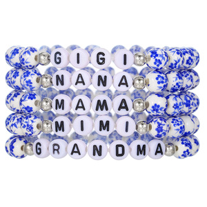 Pulsera de Cuentas de Cerámica Azul y Blanca con Alfabeto de Porcelana MAMA, Regalo para Abuela, Joyería para Mujer, Primavera 2025 - Product Image 5