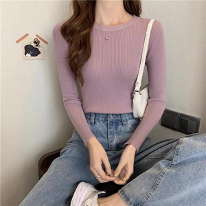 Suéteres Femininos de Outono e Primavera, Camiseta de Manga Longa com Decote Redondo, Camiseta Casual Slim para Escritório - Product Image 5