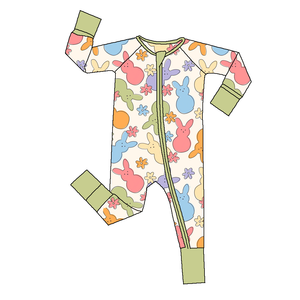Maßgefertigter Oster-Hase Bedruckter Bambus-Viskose Weicher Baby-Strampler Pyjama Neugeborenen Reißverschluss-Schlafanzug - Product Image 1