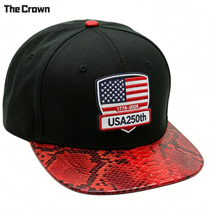 Gorra de 6 Paneles de Dos Tonos con Visera Plana, de Alta Calidad, con Borde de Piel de Serpiente, Parche Bordado y Correa de Cuero Ajustable - Product Image 2
