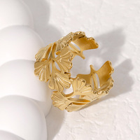 BeM Ring Einfacher Frischer Breiter Ginkgoblatt-Ring aus Edelstahl Offener Damenring