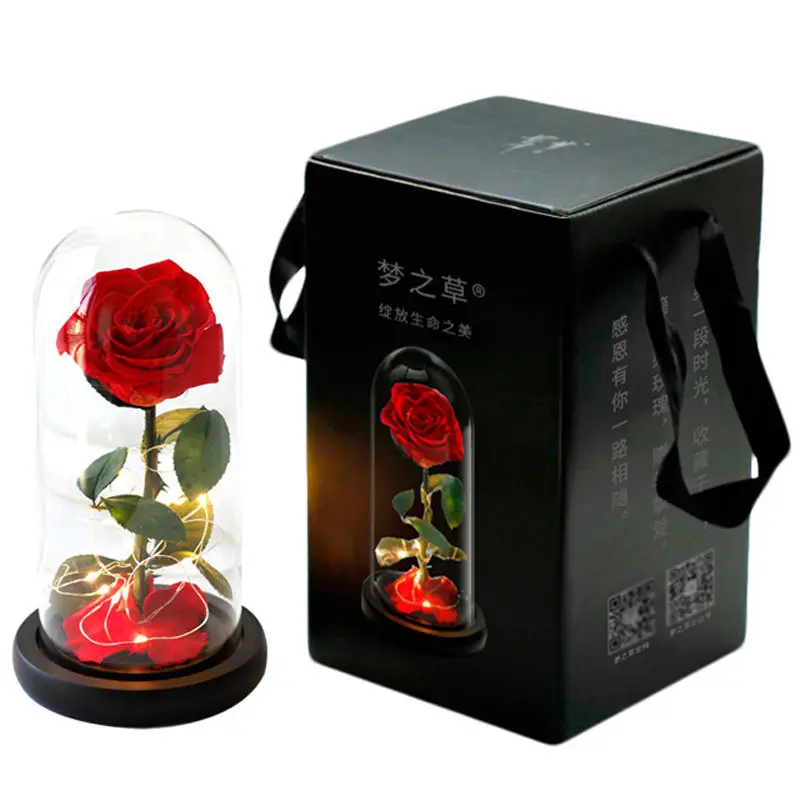 Wholesale Eternal Valentine's Gift: Forever Lasting Preserved Roses in Glass Dome Flask, Enhanced with LED Illumination