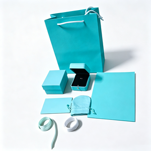 Ensemble d'emballage pour bijoux bleu avec boîte, sac, pochette et ruban pour la présentation de cadeaux - Product Image 5