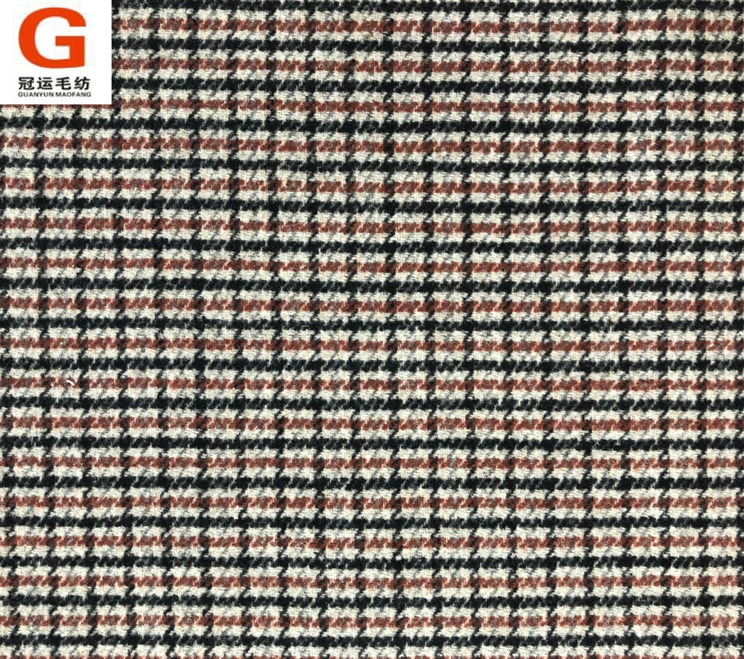 High quality recycled wool polyester blend woven houndstooth wool tweed fabric
