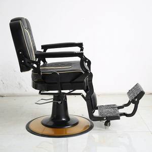 Sillón de Barbería Clásico de Cuero Negro con Bomba Hidráulica, Silla de Salón Retro para Afeitar, Silla de Peluquería para Hombre en Venta - Product Image 4