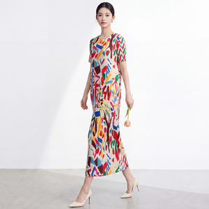 Vestido Midi de Mujer, Color Sólido, Cuello Alto, Tejido Plisado, Cintura Elástica, Sin Mangas, Casual, para Todas las Temporadas, Tallas Grandes - Product Image 5