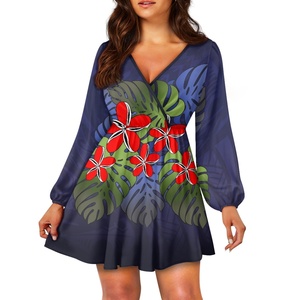 Moq=1Polynesian Tribal Tropical <strong>Print</strong> Custom Elegant Sexy Ladies V Neck Dress Hotel Ball Evening Dress <strong>Print</strong> on Demand - Product Image 4