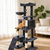 Arbre à chat moderne de luxe, tour d'activités pour chat d'intérieur, griffoir en peluche, maisonnette pour chat, jouet en sisal, 5 niveaux, montage facile, livré en carton