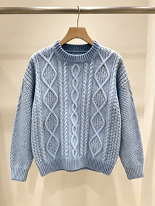 Pull en tricot torsadé pour femme, col rond, manches longues, couleur unie, tricot d'hiver - Product Image 4