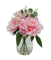 Bunga Peony buatan elegan dengan air palsu dalam vas kaca untuk Dekorasi Rumah & pernikahan