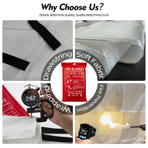 HuaRui 100% Fibra de vidrio CE EN 1869 Certificado Resistente al calor <span class=keywords><strong>Manta</strong></span> de emergencia ignífuga 4x4ft Blanco Uso doméstico - Product Image 2