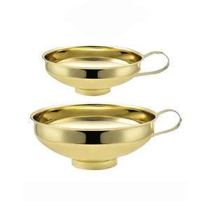 Custom Design Online Hot Sale Stainless Steel Wide Mouth Filter Gold Color Canning Funnel With Handle - Product Image 1