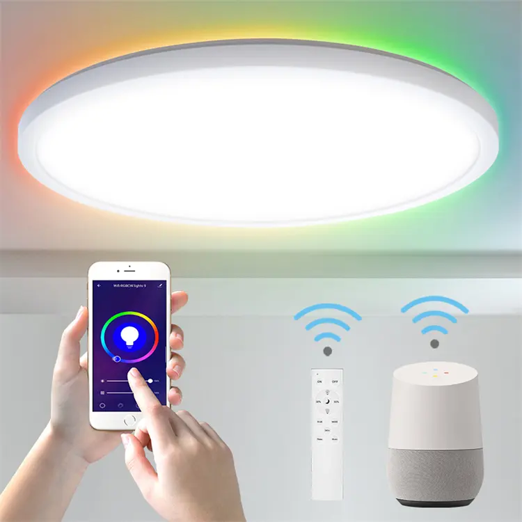 Uso Doméstico Comercial CE SAA Rohs Certificado Inteligente Wifi Tuya App Controle Remoto Rodada RGB LED Luz de Teto