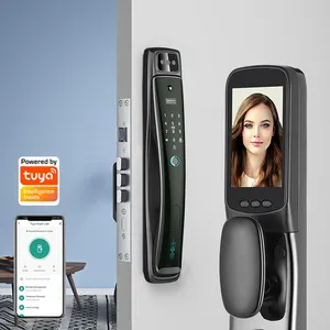 Fechadura inteligente com Wi-Fi para porta Tuya, com reconhecimento facial 3D, tela IPS colorida de 4,5 polegadas, senha de impressão digital e chave de desbloqueio, fechadura inteligente para porta