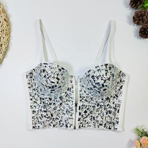 Mejor precio con cuentas corsé superior cremallera mejor precio Rhinestone Crop Top Sexy Bustier cuello <span class=keywords><strong>Halter</strong></span> tejido de punto para mujeres tetonas - Product Image 6