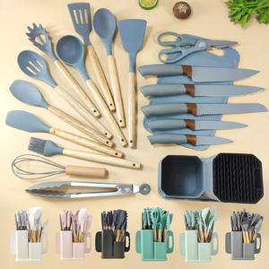 Juego de cuchillos de cocina de silicona antiadherente de 19 piezas de doble <span class=keywords><strong>barril</strong></span> que incluye espátula y otros utensilios esenciales - Product Image 2