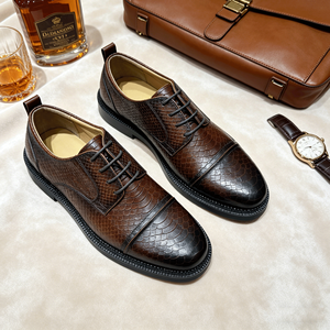 Chaussures Derby Classiques Marron Premium Effet Peau de Serpent pour Hommes, Chaussures Habillées Formelles à Bout Cap-Toe et Lacets, Chaussures Habillées à Bout Rond et Semelle Épaisse - Product Image 4