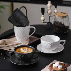 Tasse à café et soucoupe Kingze Rock Texture Latte Art 300ml 400ml, style japonais Wabi-Sabi Sawada - Product Image 5