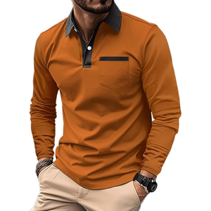 Camiseta de Manga Larga Transpirable de Punto Naranja con Estilo para Hombre, con Bolsillo Estampado, Informal y Cómoda, ODM - Product Image 1
