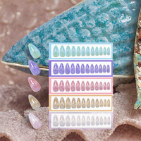 Faux ongles brillants en amande à presser, en ABS, couvrance totale, 24 pièces, vente en gros