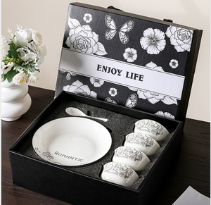 Audrey Hepburn Style Rose Ceramic Tableware Bowl and <b>Plate</b> Set Simple Gift for Home Use Wholesale Bowl Set - Product Image 4