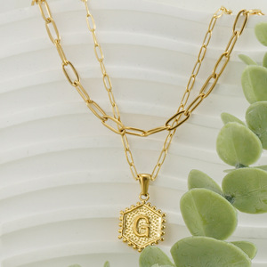 ZOGXIN 18K Gold Plated Stainless Steel Double Layer Necklace Hexagon Pendant With Letter K For Gift - Product Image 3