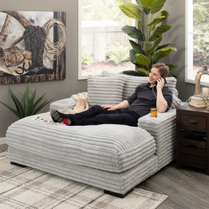 أريكة ثابتة من جي إس مع منافذ شحن يو إس بي، قماش كوردوروي، وسادتان، حاملات أكواب، أثاث غرفة المعيشة - Product Image 4