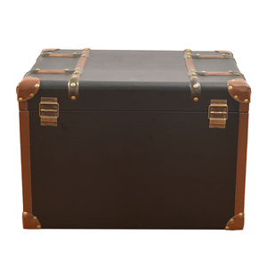 Handmade Wood Square Storage Chest Leather Trunk Set Wooden Trunk