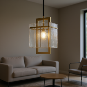 Luminaire suspendu géométrique en laiton Jewell à 1 ampoule, abat-jour en verre à effet d'ondulation, éclairage décoratif pour la maison - Product Image 2