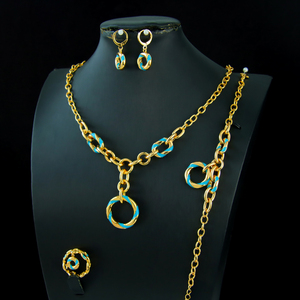 Nuevas llegadas: Conjunto de joyería chapado en oro de 21k, collar con colgante circular premium, pulsera, pendientes y anillo para mujer, joyería de moda. - Product Image 6
