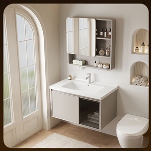 Nouvelle armoire de salle de bain simple avec lavabo en ardoise, lavabo en céramique intégré, meuble de salle de bain - Product Image 1