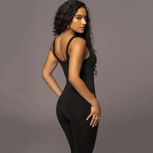 Mono de cintura alta sin espalda para mujer, ropa de club negra delgada y muy elástica FDC0368 - Product Image 4