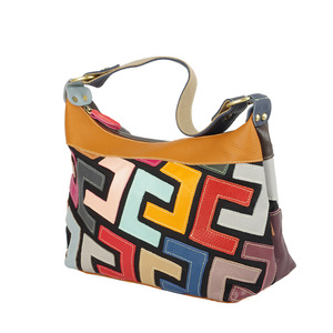 Ando Bag Genuine Cowhide Leather Crescent Shoulder Bag Women Colorful Geometric Patchwork <b>Crossbody</b> <b>Purse</b> - Product Image 3