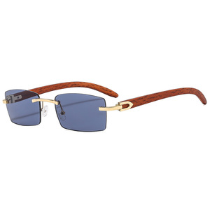 Gafas de Sol Retro Modernas con Montura de Madera Sin Marco, Protección UV400, Lentes Ocean, Diseño Cuadrado Pequeño, Unisex, Gafas Ópticas de Moda - Product Image 1