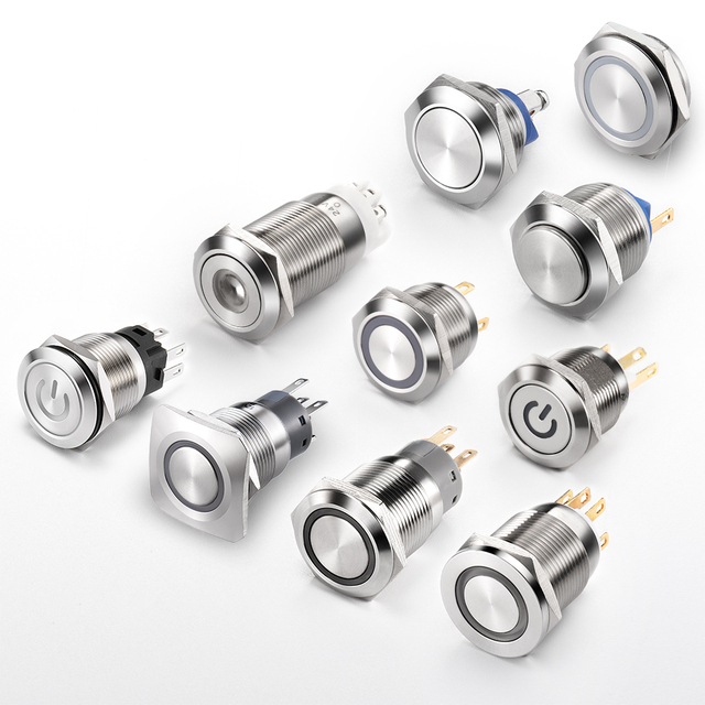 Self-Locking Waterproof IP65 12V Motorized Flat-Top Push Button Switch with 16mm Mounting Hole