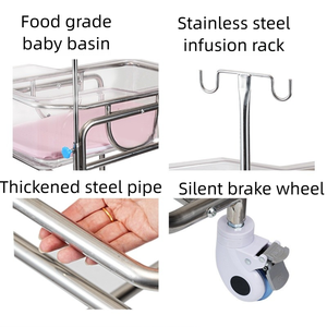 Nouveau chariot de Transport de meubles d'hôpital naturel avec berceau en acier inoxydable berceau bébé berceau chariot de lit pour les soins du nouveau-né - Product Image 2