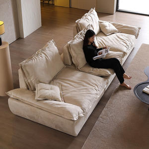 Divano Moderno Morbido Effetto Nuvola, Nuovo Divano di Design in Velluto <span class=keywords><strong>con</strong></span> <span class=keywords><strong>Schienale</strong></span> Regolabile, Popolare Stile Crema, Seduta Ampia per Soggiorno e Casa - Product Image 1