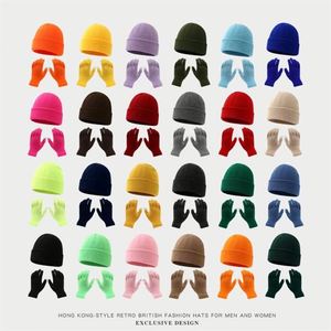 Autumn <b>Winter</b> Solid Color Touch Screen Acrylic Custom Knitted Beanie Outdoor Riding Warm Cold-proof Ski <b>Hat</b> Gloves Suit - Product Image 1