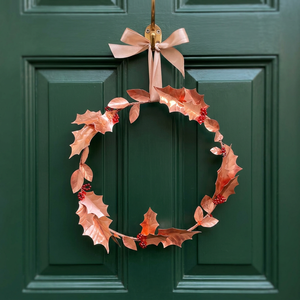 Couronne de Noël rustique en cuivre, fleurs décoratives rondes, faite à la main, non éclairée, emballage individuel - Product Image 6