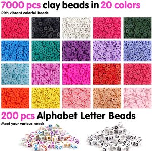 Lot de 7200 perles en argile, perles lettres, boîte de 20 couleurs, perles plates rondes en pâte polymère de 6 mm, perles Heishi colorées pour bracelets DIY - Product Image 6