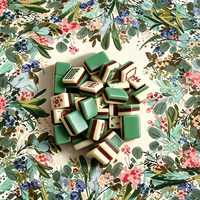 Jeu de tuiles de mahjong américain vert jade à trois couches, motif floral vintage dragon, marron crème, en acrylique 3 couches, pour cadeau de jeu
