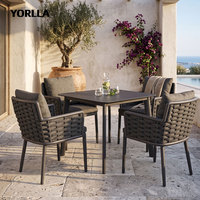 Fauteuil de jardin tressé en corde large, luxe discret, en aluminium inoxydable, pour salle à manger extérieure, villa et balcon