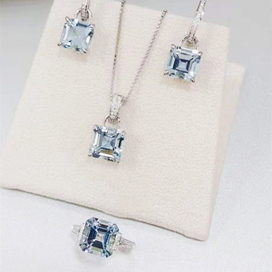Parure de bijoux géométriques en aigue-marine, plaqué or 18 carats, argent 925, pendentif, bague et boucles d'oreilles pour femme, cadeau, fête, mariage - Product Image 1