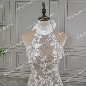 Vraies photos de haute qualité robe de mariée sirène en dentelle pailletée à licou pour femmes élégantes robe de mariée pour mariage 15889 - Product Image 4