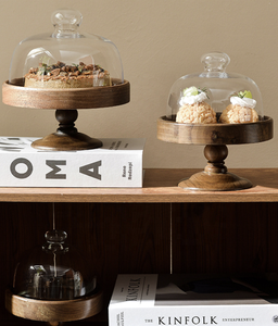 Hot Seller Modern Acacia Wood Cake <strong>Tray</strong> with Glass Cover Dustproof <strong>Dessert</strong> Table Fruit Wooden Plate Dish DwaxHome Party Use - Product Image 5