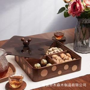 Bandeja cuadrada de madera maciza para frutos secos, caja de almacenamiento hermética con 8-11 compartimentos, de nogal, para uso en el hogar y la sala de estar - Product Image 4