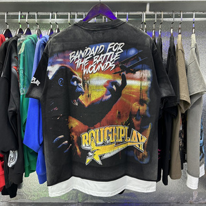 批发优质时尚复古棉质粗犷风格男士服装 T 恤街头服饰热销钻石水洗粗犷风格男士 T 恤 - Product Image 2