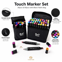 Ensemble de marqueurs d'art à l'alcool à double pointe (fine et large), 24 couleurs, séchage rapide, avec sac en tissu portable, pour enfants et débutants